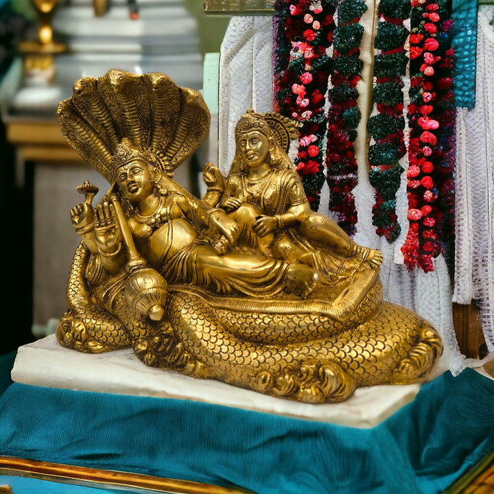 Brass vishnu lakshmi idol| (9.8 X 12 X 5.8 inch) |Weight- 9 kg