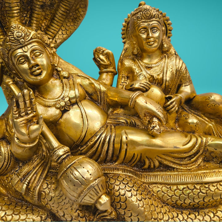 Brass vishnu lakshmi idol| (9.8 X 12 X 5.8 inch) |Weight- 9 kg