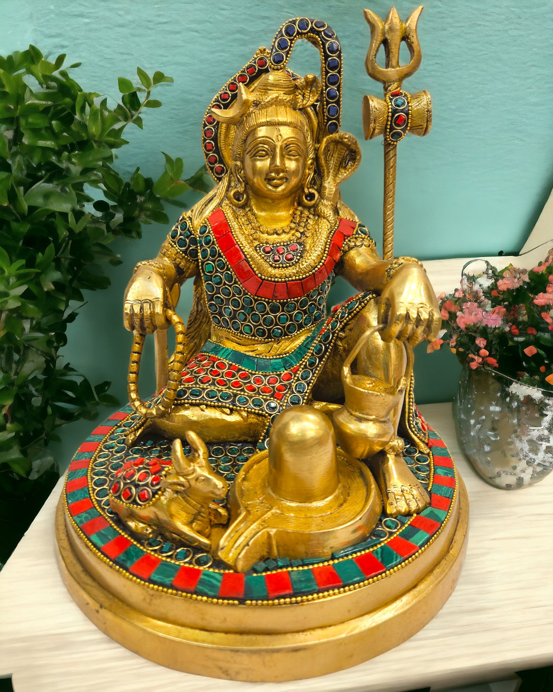 Brass Stone Worked Shivji| (10 X 8 X 8 inch) |Weight- 6 kg