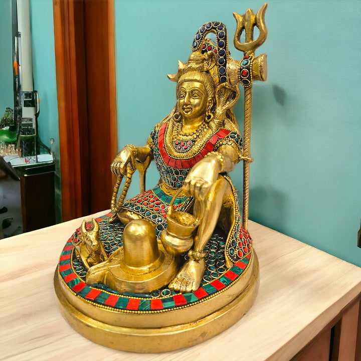 Brass Stone Worked Shivji| (10 X 8 X 8 inch) |Weight- 6 kg