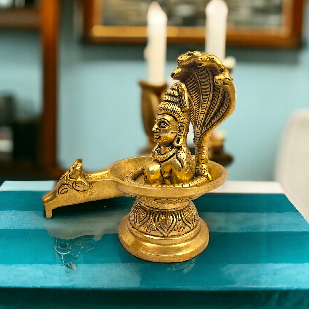 Brass Shivling with shiva bust| (6X4X5.6 inch) |Weight- 1kg