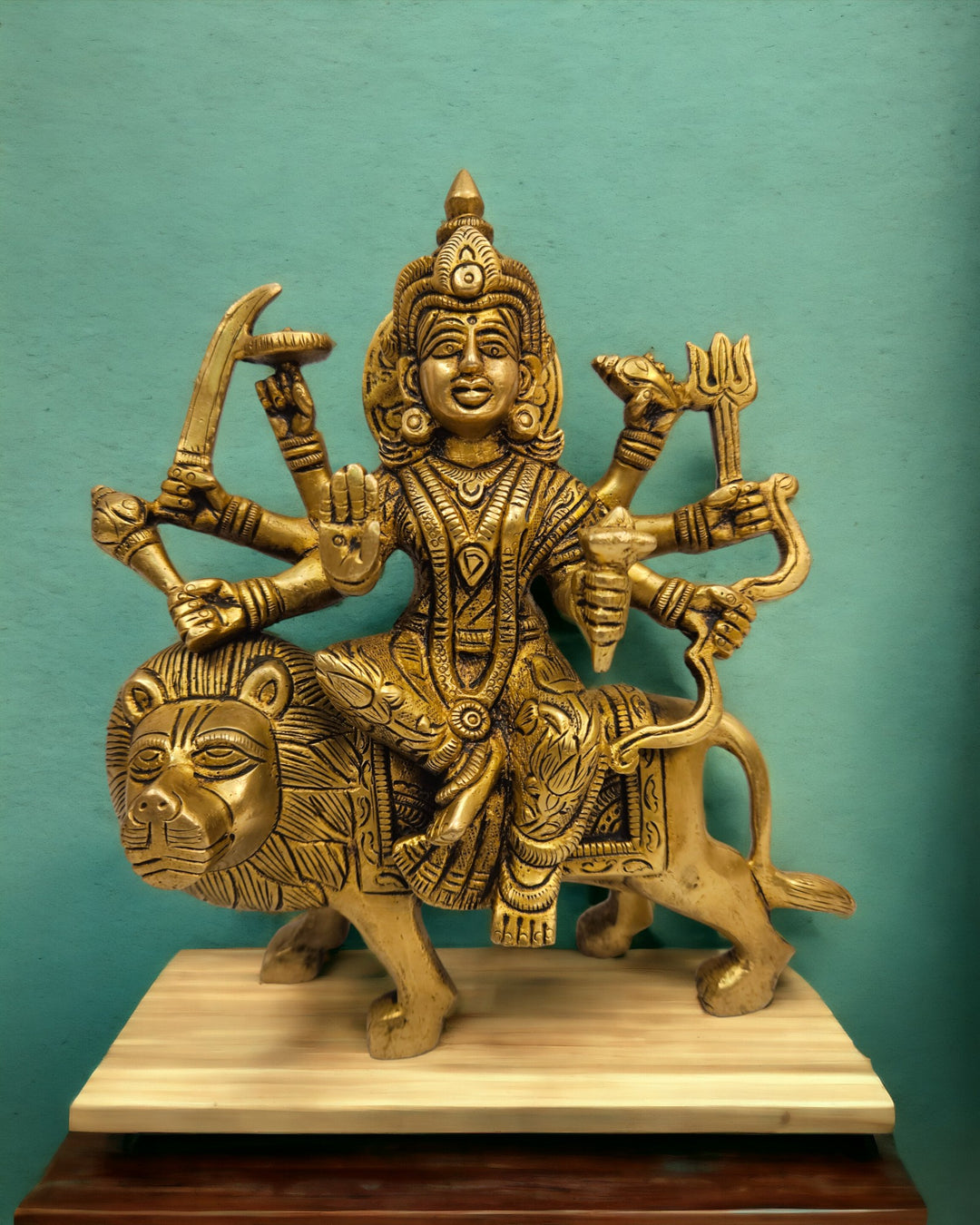 Brass Durga Mata Home Temple Pooja Statue |Idol (Golden)| (8X7X2.5) inch|Weight-2kg