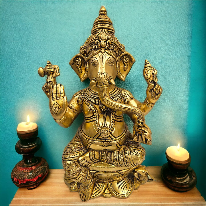 Lord Ganesh |Ganapati Brass Statue/Idol (Golden) | (12 X 8.5 X 4 inch)|Weight -5 kg