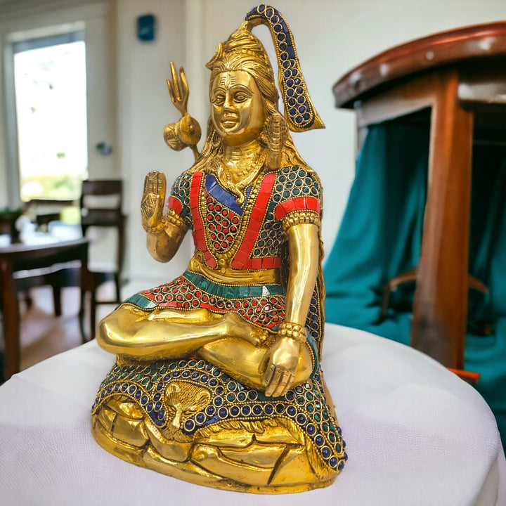 Brass stoned work shiv ji statue |(13 X 9 X 6.5 inch)|Weight - 7 kg