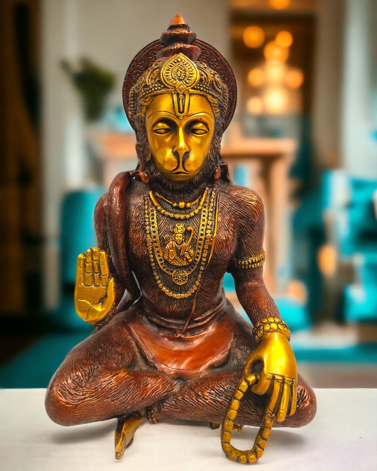 Hanuman sitting statue |Brown|(11.8 X 7.2 X 6.6 inch) |Weight - 5 kg - Tamas: Luxury Indian Gifts