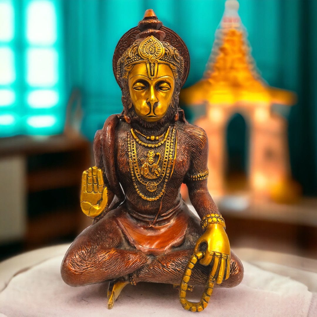 Hanuman sitting statue |Brown|(11.8 X 7.2 X 6.6 inch) |Weight - 5 kg - Tamas: Luxury Indian Gifts