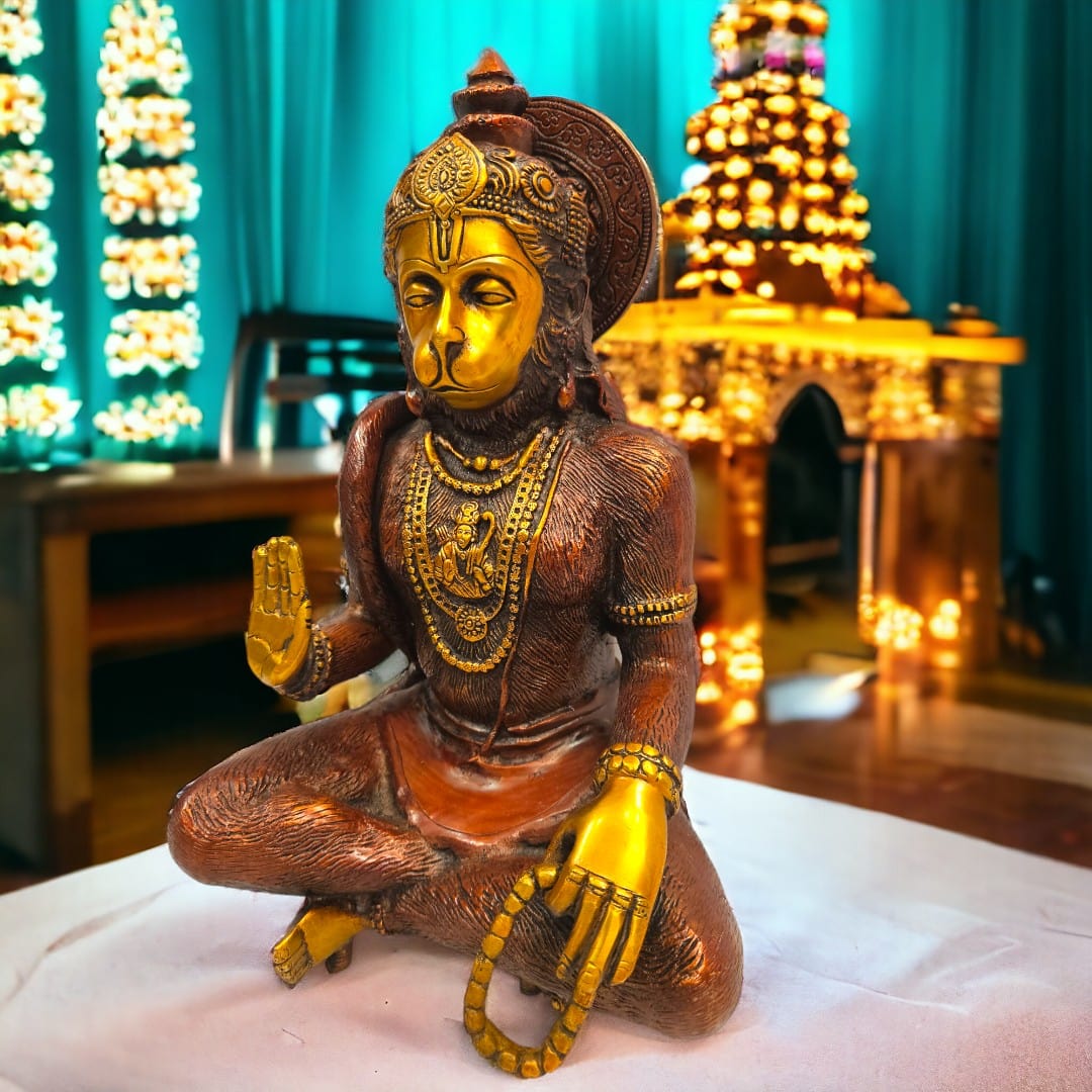 Hanuman sitting statue |Brown|(11.8 X 7.2 X 6.6 inch) |Weight - 5 kg - Tamas: Luxury Indian Gifts