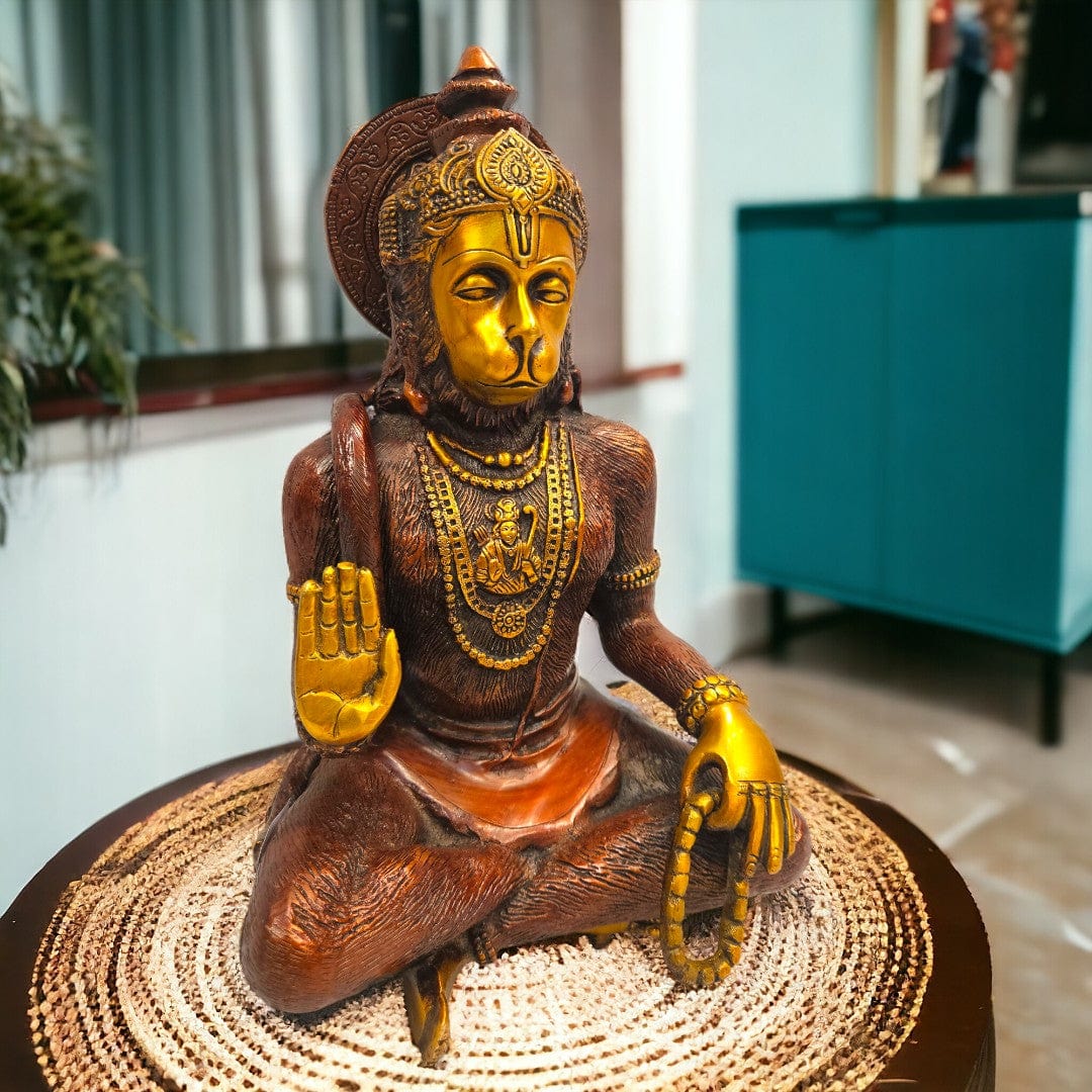 Hanuman sitting statue |Brown|(11.8 X 7.2 X 6.6 inch) |Weight - 5 kg - Tamas: Luxury Indian Gifts