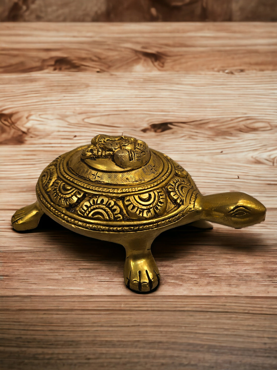 Tamas Brass Tortoise for Vastu | 2" Ganesh Good Luck Idol (Golden)