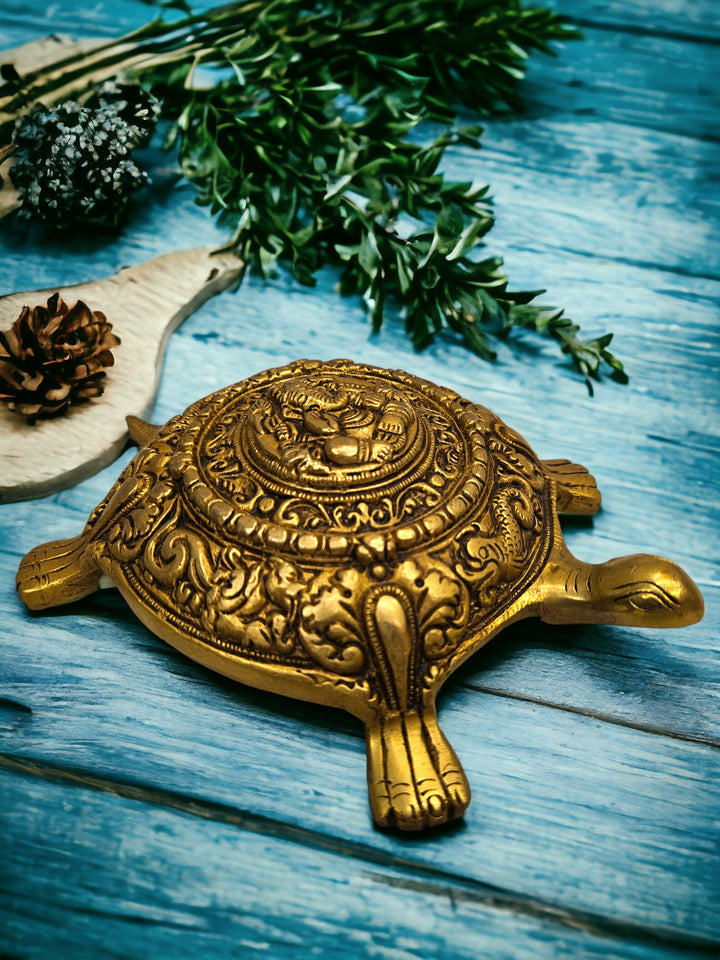 Tamas Brass Kurma Avatar Good Luck Tortoise Statue (Golden) Height: 2 inches