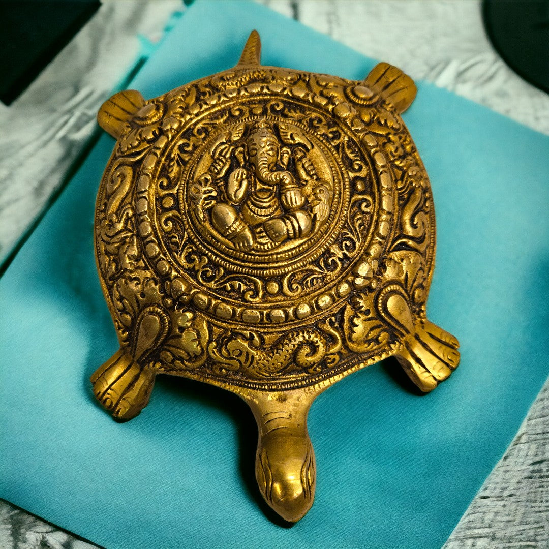 Tamas Brass Kurma Avatar Good Luck Tortoise Statue (Golden) Height: 2 inches