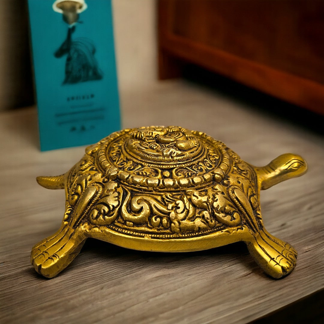 Tamas Brass Kurma Avatar Good Luck Tortoise Statue (Golden) Height: 2 inches