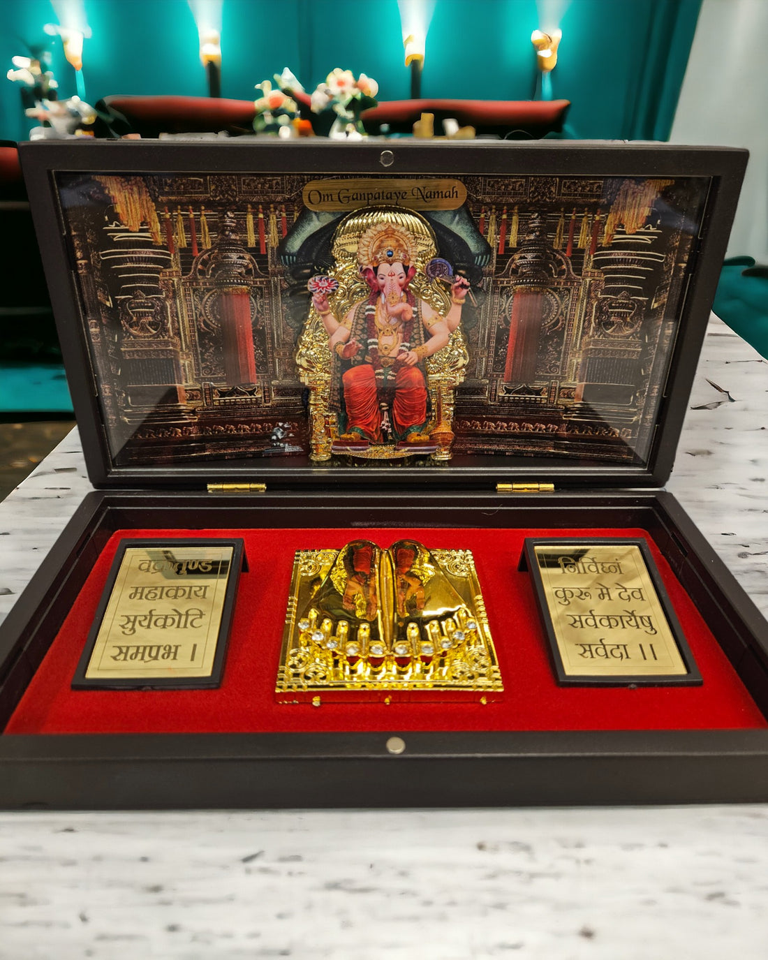 Gold Foil Shree Ganeshay Namah Gift \Pooja Box |(5.5 X 8.5 X 4.5 inch) |Weight-0.33 kg