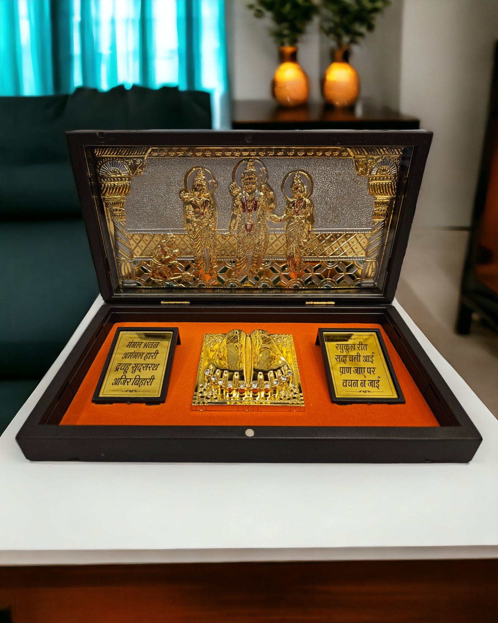 Gold Foil Jai Shree Ram Gift \Pooja Box |(5.5 X 8.5 X 4.5 inch)|Weight - 0.33 kg - Tamas: Luxury Indian Gifts