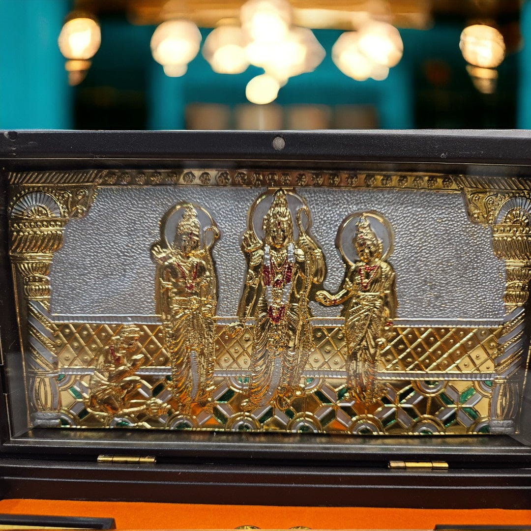 Gold Foil Jai Shree Ram Gift \Pooja Box |(5.5 X 8.5 X 4.5 inch)|Weight - 0.33 kg - Tamas: Luxury Indian Gifts