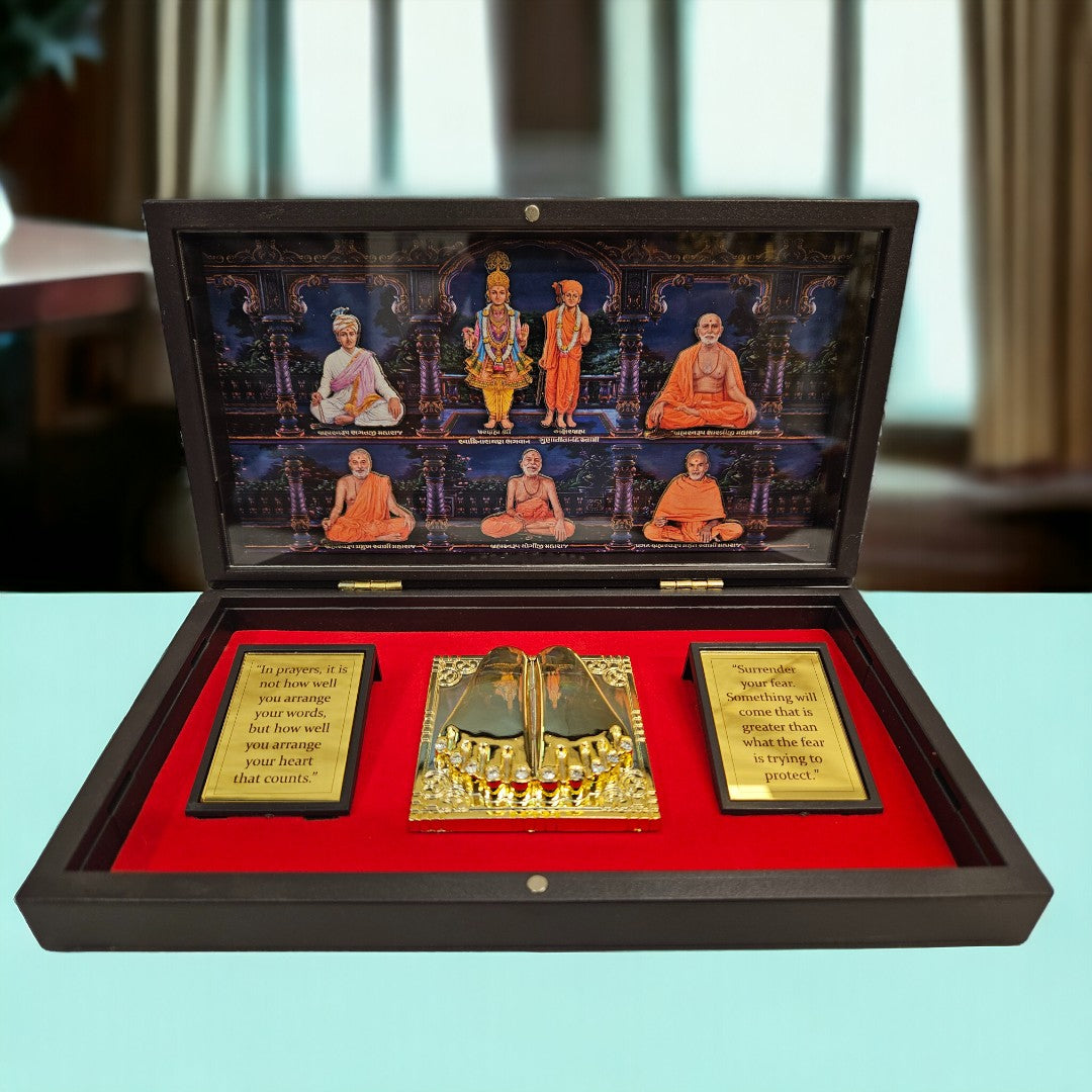 Gold Foil Jai Swaminarayan Gift/Puja Box |(5.5 X 8.5 X 4.5 inch)|Weight-0.33 kg