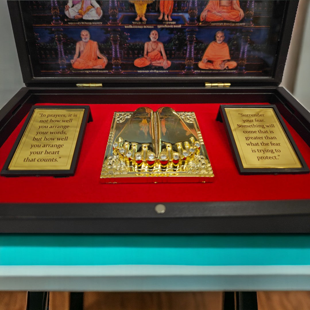 Gold Foil Jai Swaminarayan Gift/Puja Box |(5.5 X 8.5 X 4.5 inch)|Weight-0.33 kg