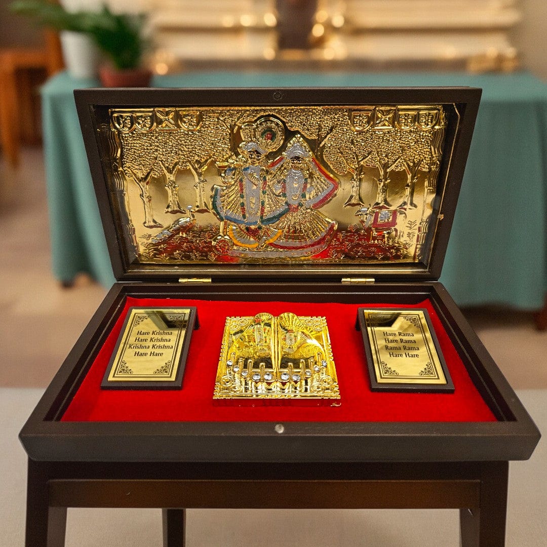 Gold Foil Radha Shyam Gift \Pooja Box |(5.5 X 8.5 X 4.5 inch)|Weight - 0.33 kg - Tamas: Luxury Indian Gifts