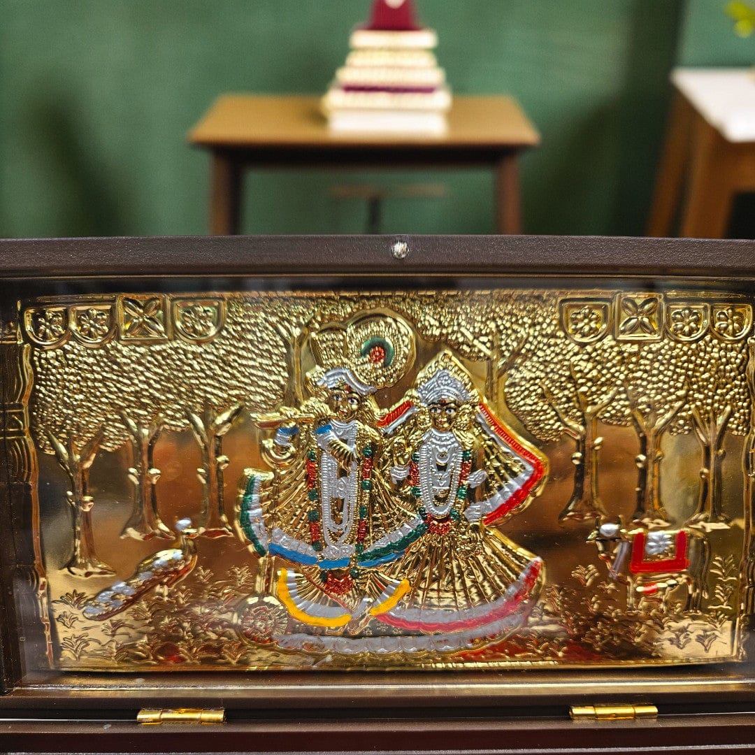 Gold Foil Radha Shyam Gift \Pooja Box |(5.5 X 8.5 X 4.5 inch)|Weight - 0.33 kg - Tamas: Luxury Indian Gifts