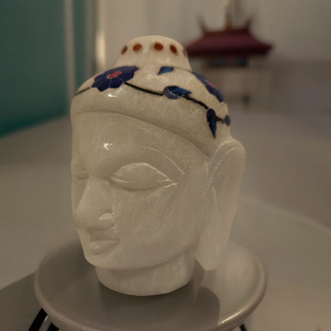 White Marble Buddha Head Statue
