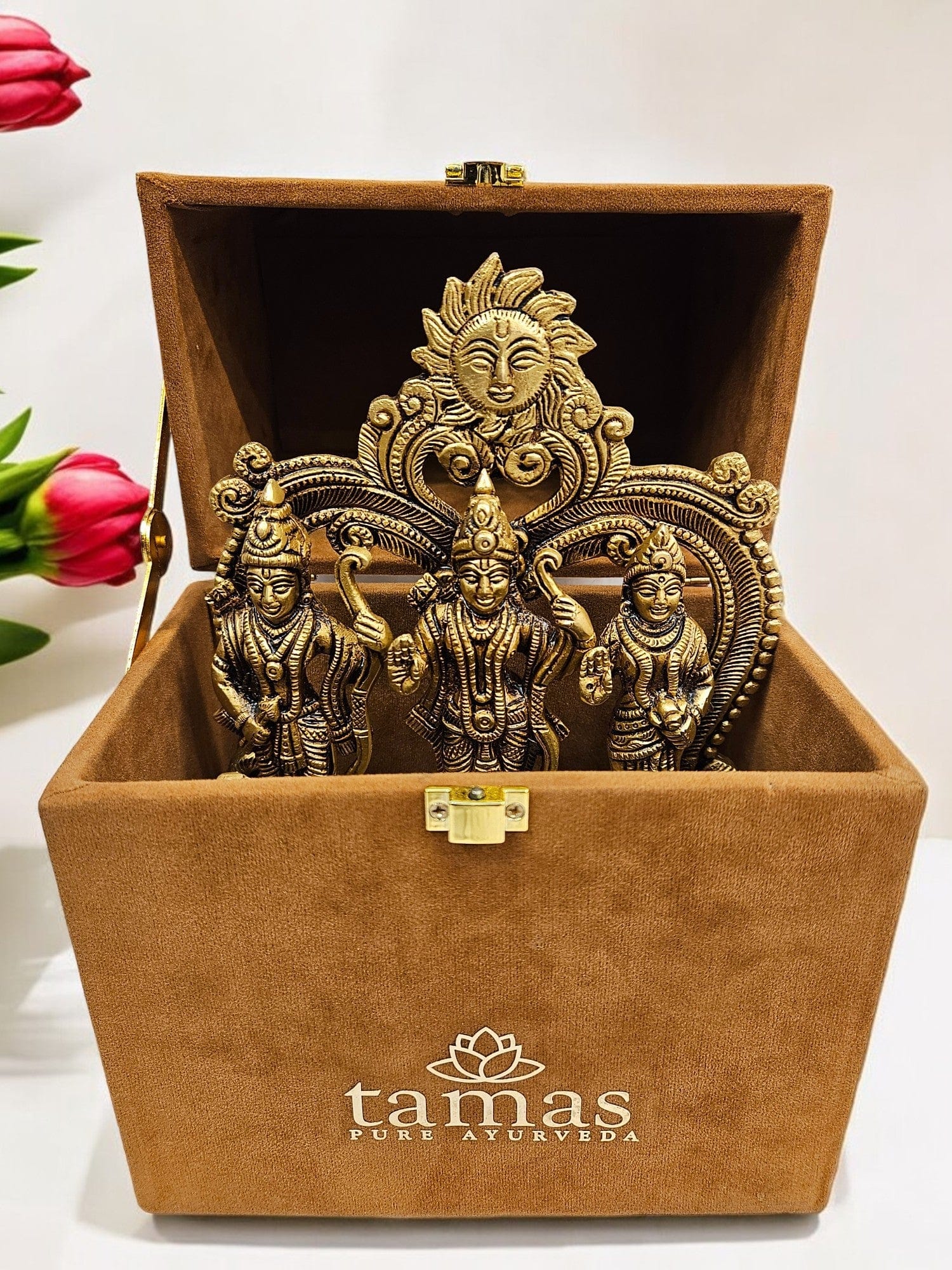 Premium Golden Brass Ram Darbar Statue | Divine Pooja Idol with Gift Box