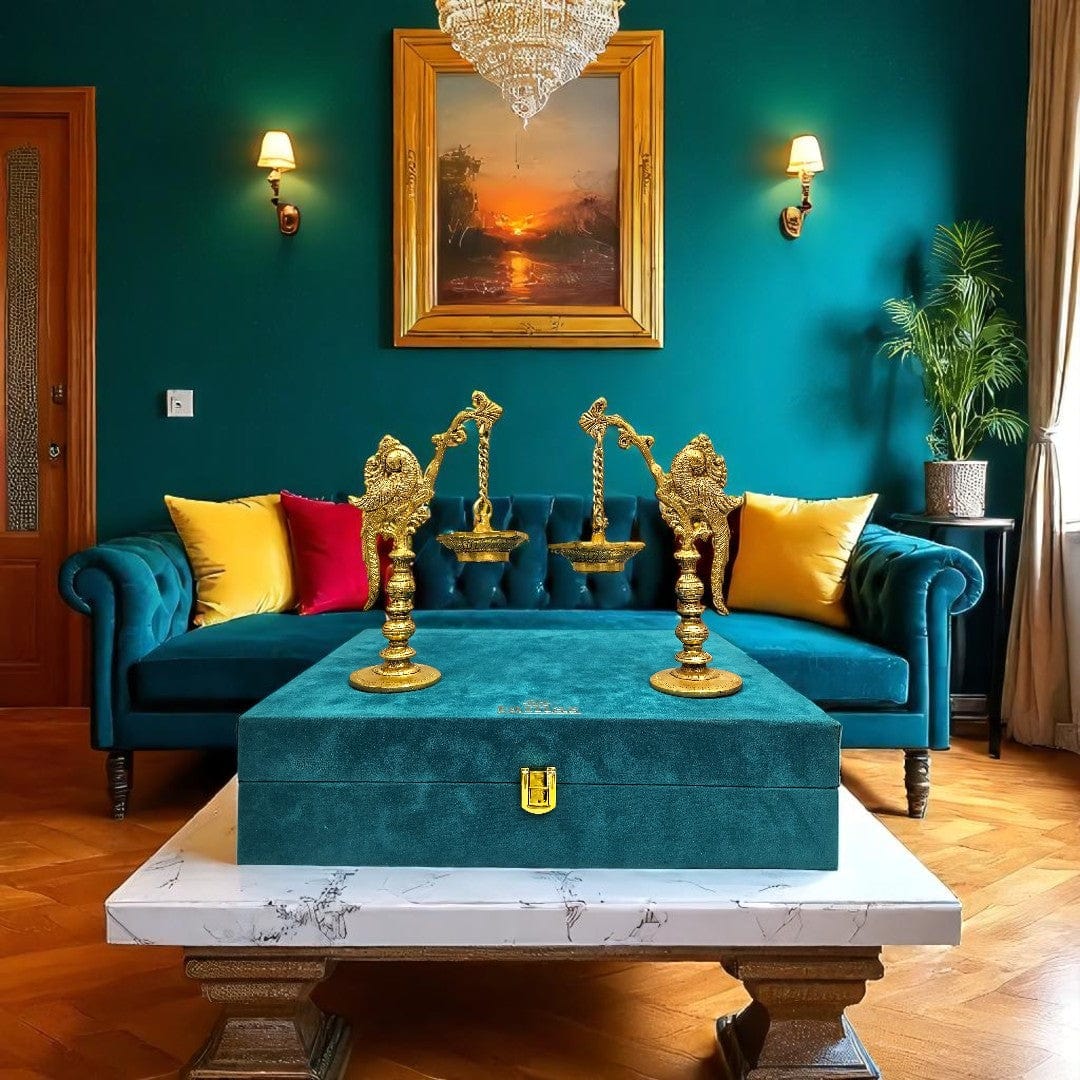 Brass Parrot Hanging Diya Set by Tamas – Pure Brass Oil Lamp with Gift Box
