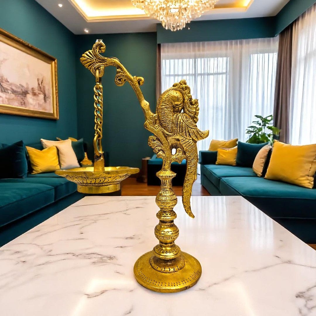 Brass Parrot Hanging Diya Set by Tamas – Pure Brass Oil Lamp with Gift Box