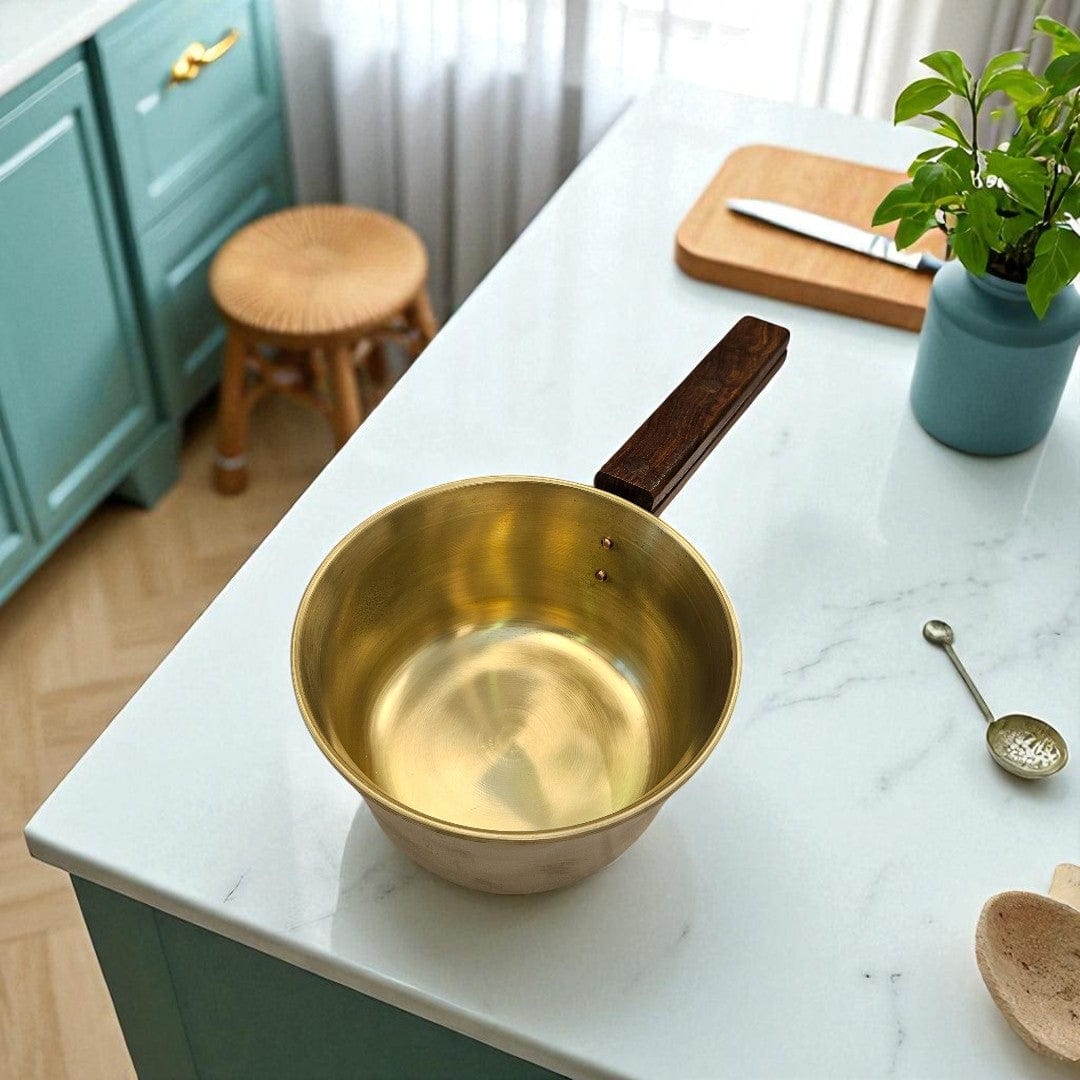 Buy Traditional Shuddh Bronze Frying Pan With Wooden Handle 