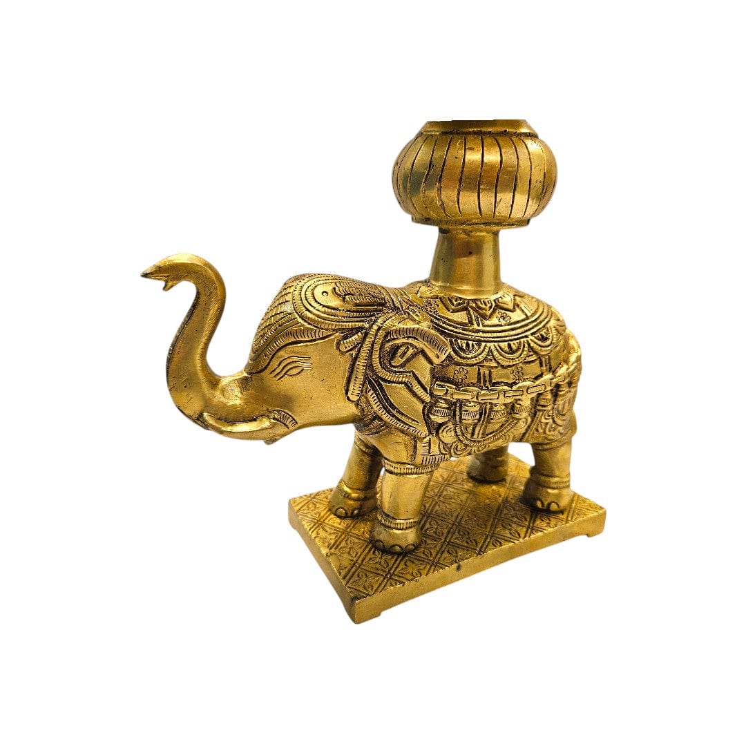 Tamas Brass Handcrafted Golden Decorative Elephant Brass Diya Stand  with Antique Finish (3 x 5 x12 Inches, Golden) (Pack of 1)