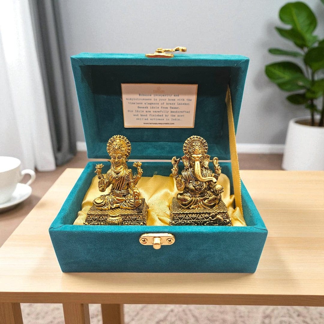 Buy Pure Brass Lakshmi Ganesha Idol Set – Tamas | Diwali Gift Box 