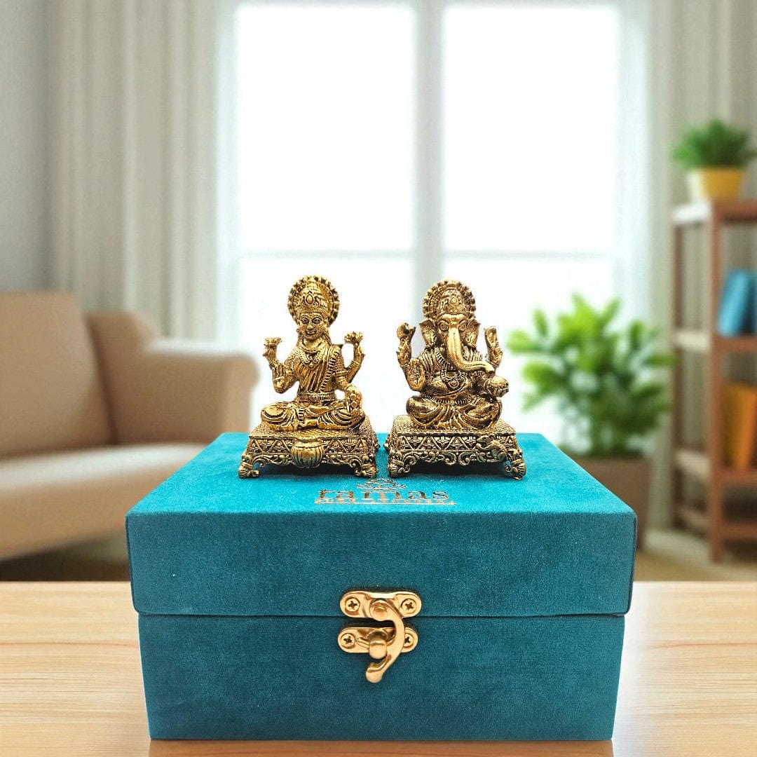 Buy Pure Brass Lakshmi Ganesha Idol Set – Tamas | Diwali Gift Box 