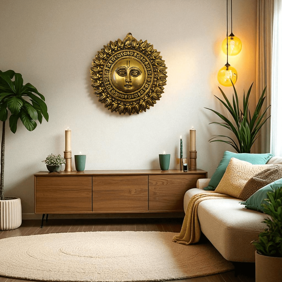 Tamas Brass Sun Wall Hanging with Gift Box – Radiate Positivity & Elegance Height 8 inch