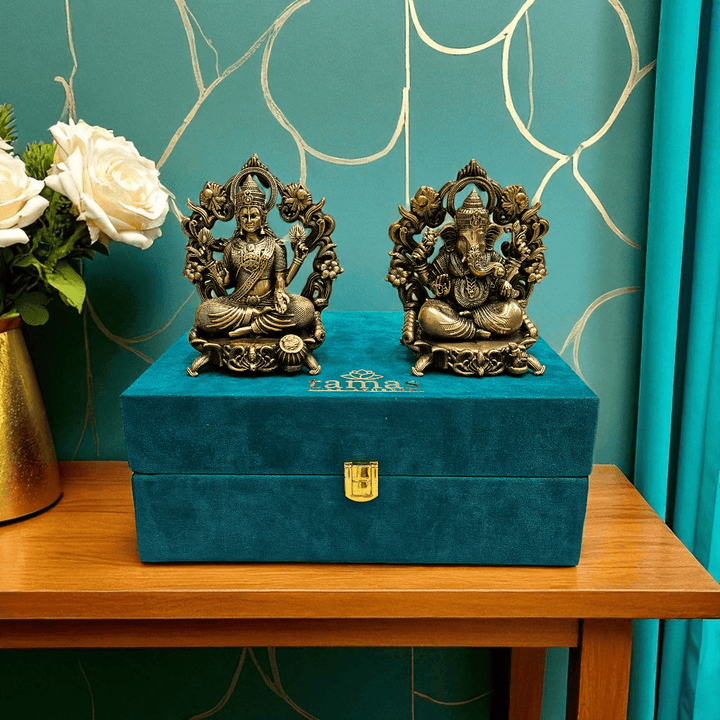 Ganesh Lakshmi Brass Idol Set with Gift Box – Perfect for Puja & Festive Gifting