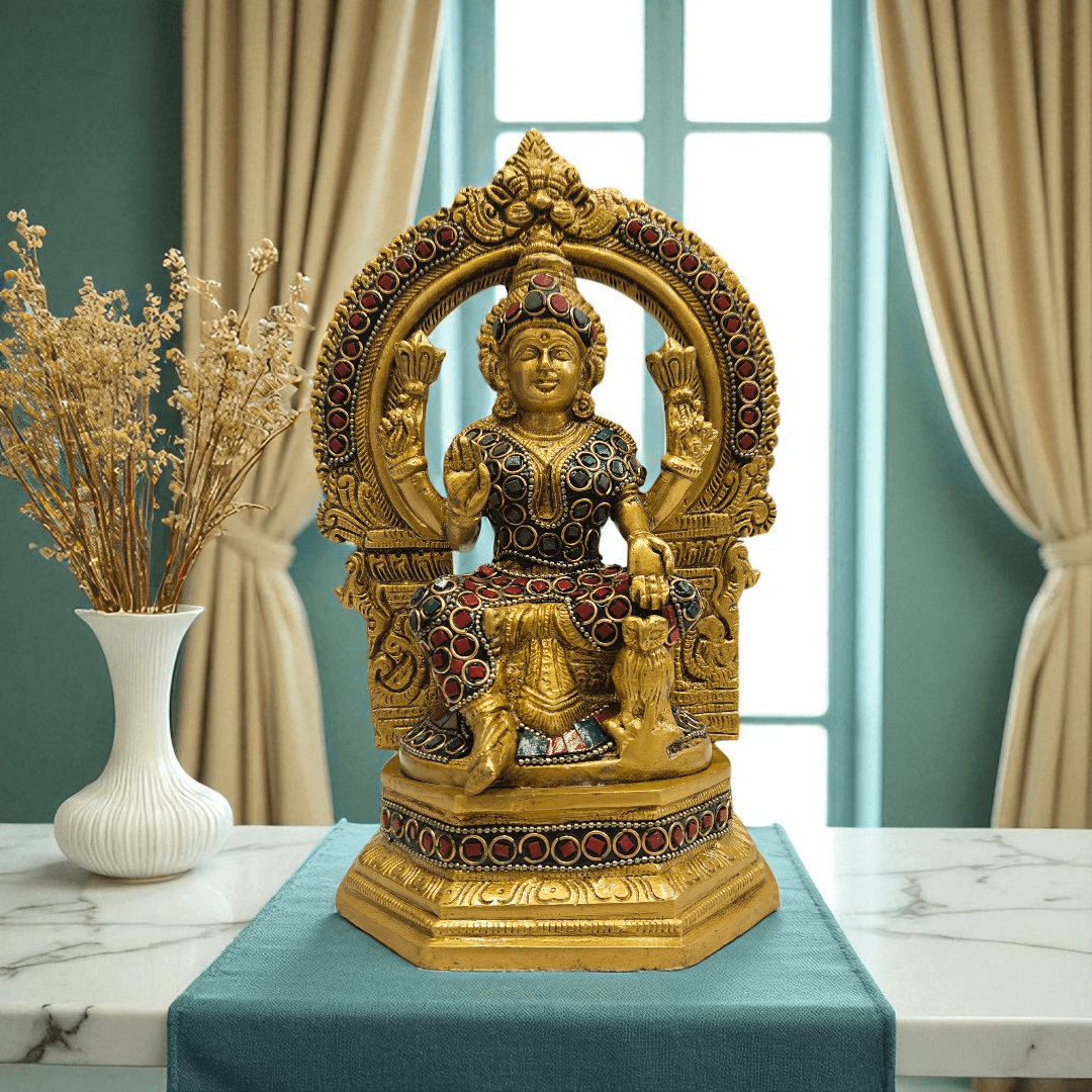 Tamas Brass Goddess Laxmi Sitting Posturel and Decorated with Multicolored With Luxury Gift Box - Tamas: Luxury Indian Gifts