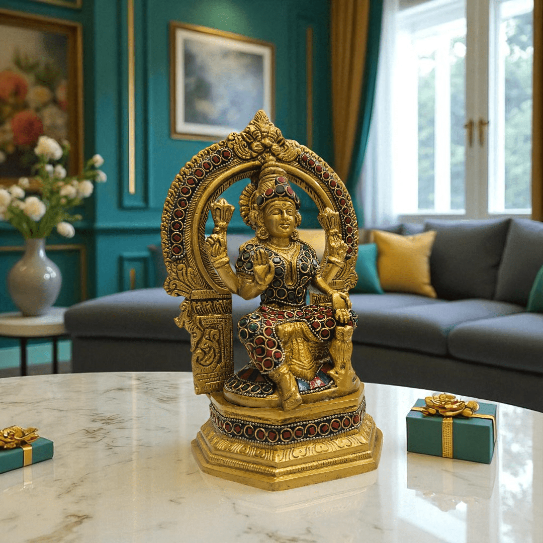 Tamas Brass Goddess Laxmi Sitting Posturel and Decorated with Multicolored With Luxury Gift Box - Tamas: Luxury Indian Gifts