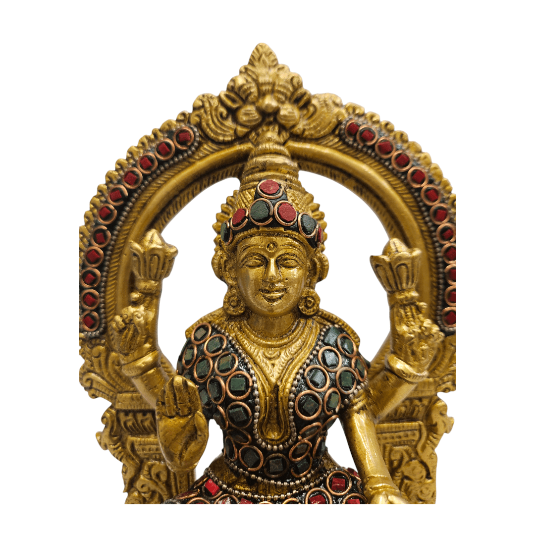 Tamas Brass Goddess Laxmi Sitting Posturel and Decorated with Multicolored With Luxury Gift Box