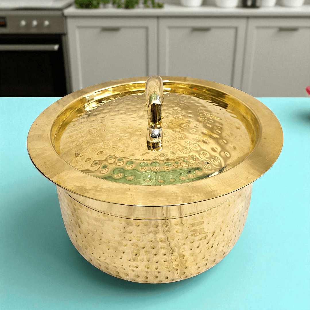Buy Online Tamas Hand Hammered Brass Bhagona With Lid Tin Kalai 