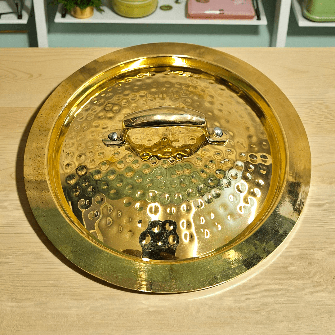 Buy Online Tamas Hand Hammered Brass Bhagona With Lid Tin Kalai 
