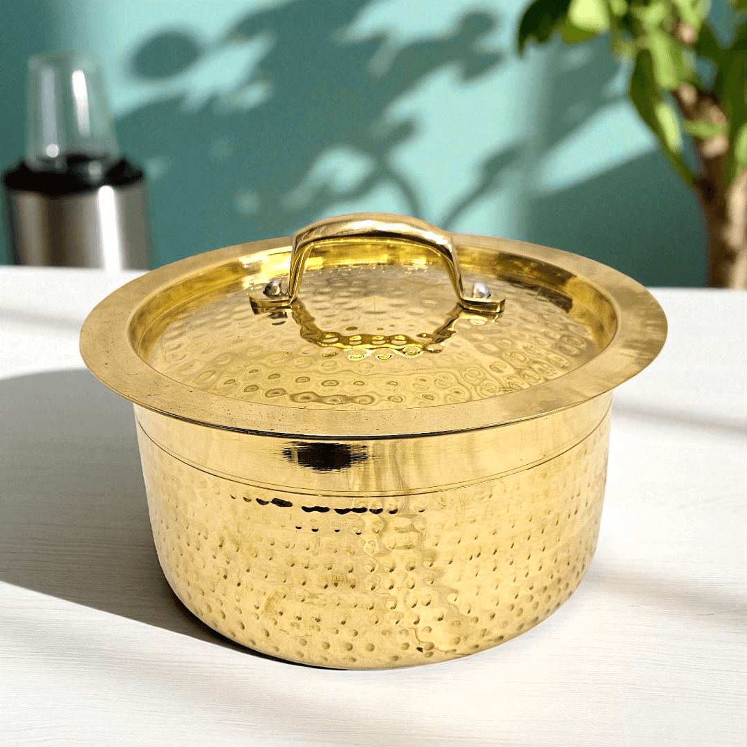 Buy Online Tamas Hand Hammered Brass Bhagona With Lid Tin Kalai 
