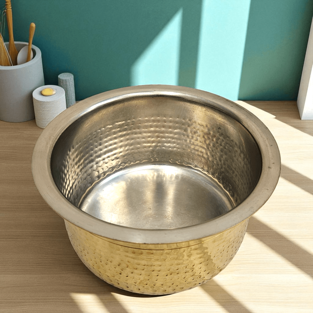 Buy Online Tamas Hand Hammered Brass Bhagona With Lid Tin Kalai 