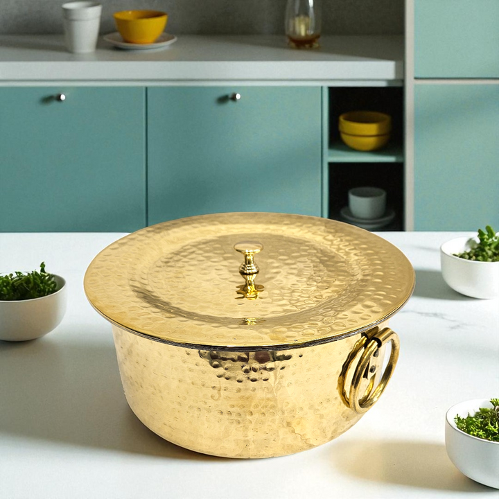 Buy Online Tamas Hand Hammered Brass Bhagona With Lid Tin Kalai 