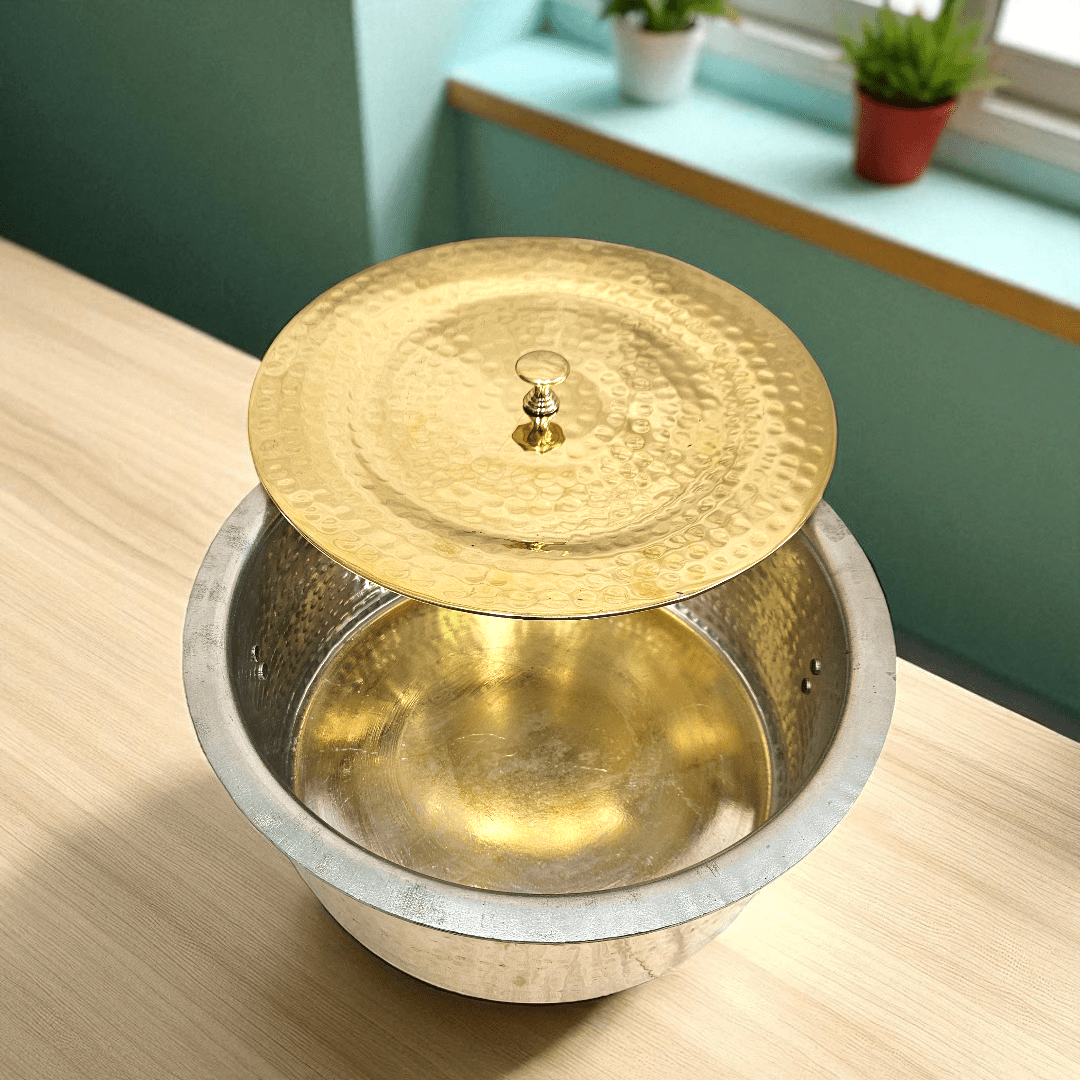 Buy Online Tamas Hand Hammered Brass Bhagona With Lid Tin Kalai 