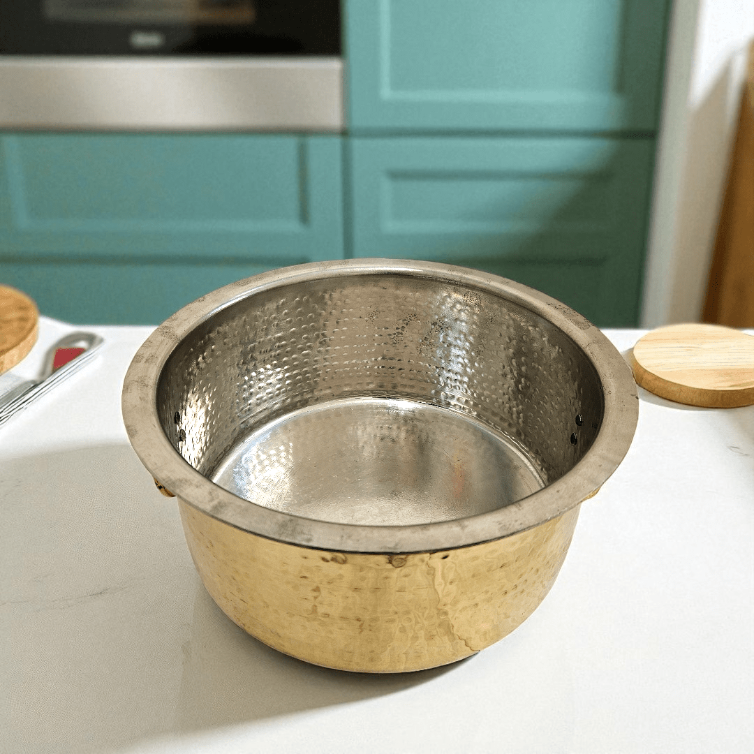 Buy Online Tamas Hand Hammered Brass Bhagona With Lid Tin Kalai 