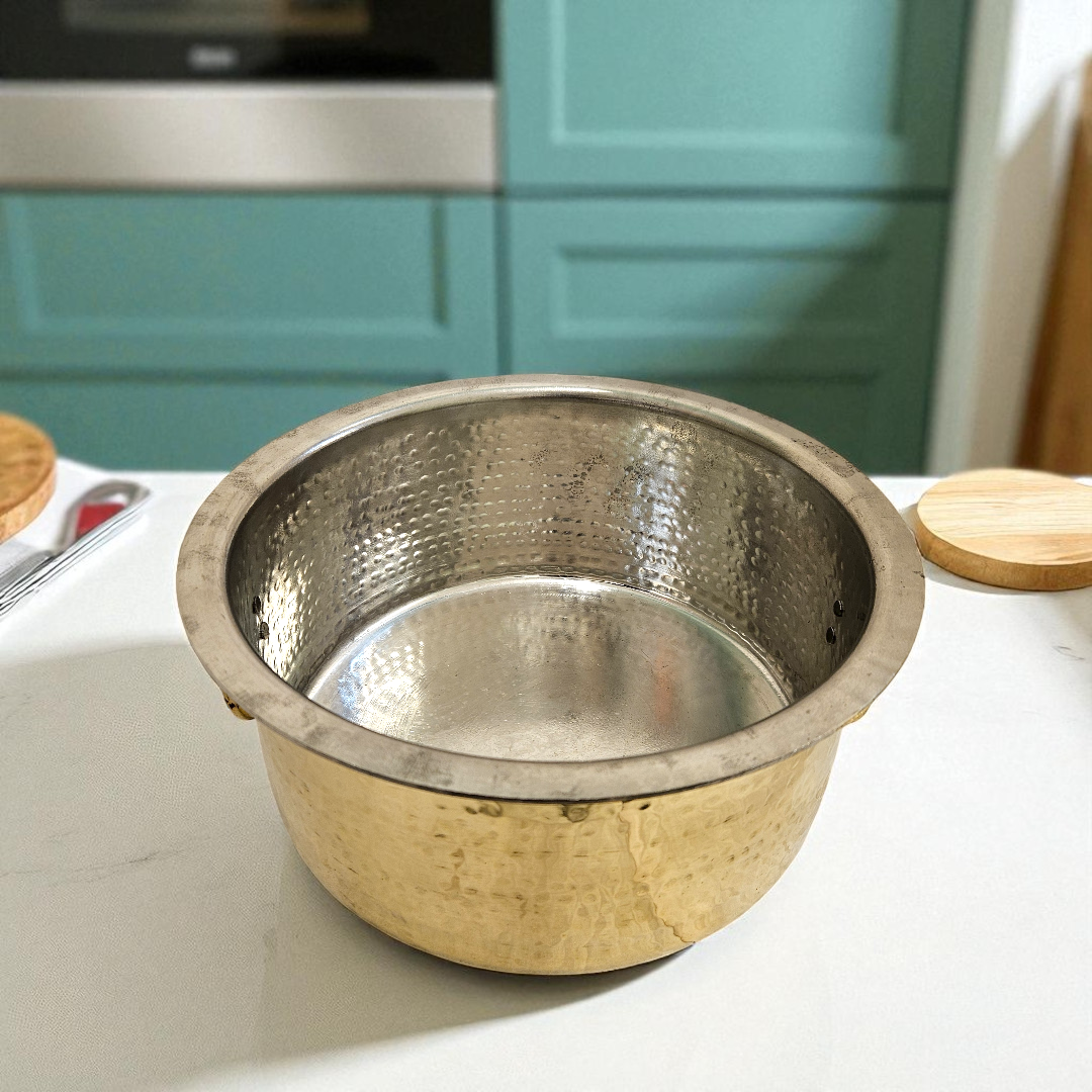 Buy Online Tamas Hand Hammered Brass Bhagona With Lid Tin Kalai 