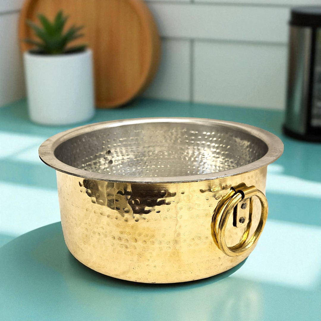 Buy Online Tamas Hand Hammered Brass Bhagona With Lid Tin Kalai 