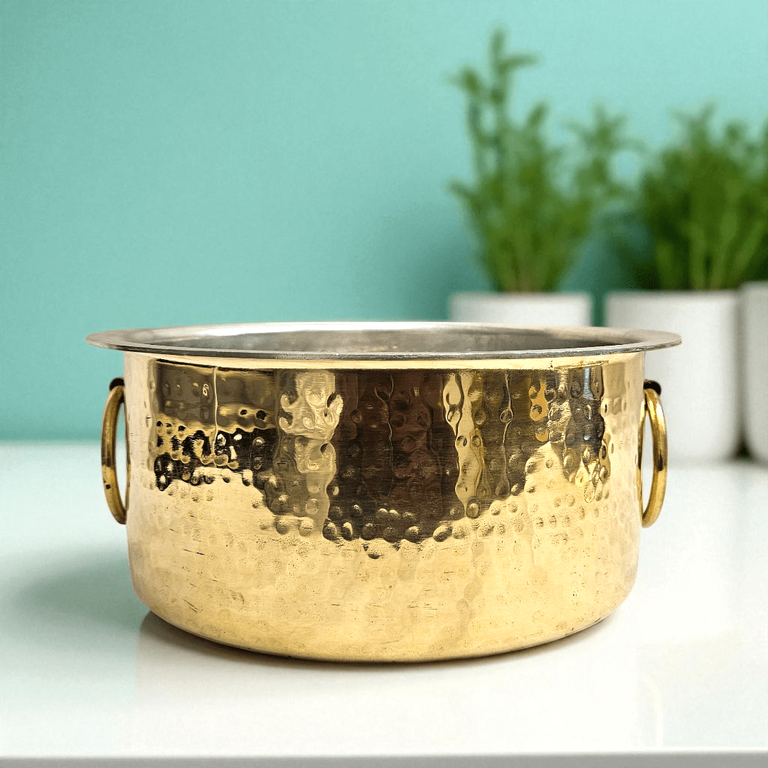 Buy Online Tamas Hand Hammered Brass Bhagona With Lid Tin Kalai 