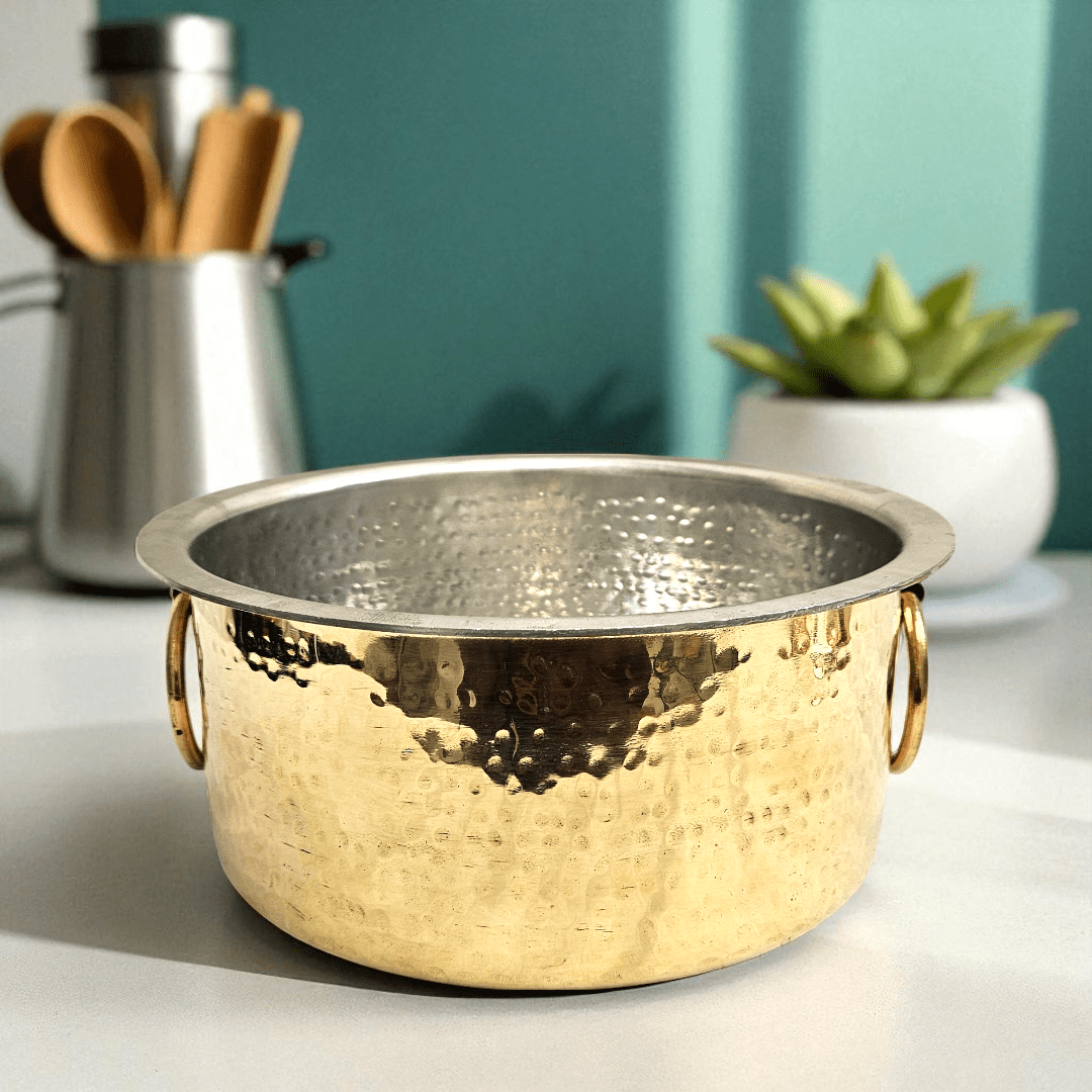 Buy Online Tamas Hand Hammered Brass Bhagona With Lid Tin Kalai 