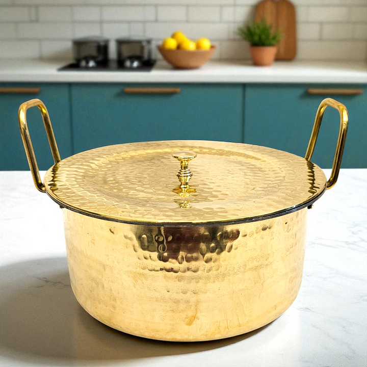 Buy Online Tamas Hand Hammered Brass Bhagona With Lid Tin Kalai