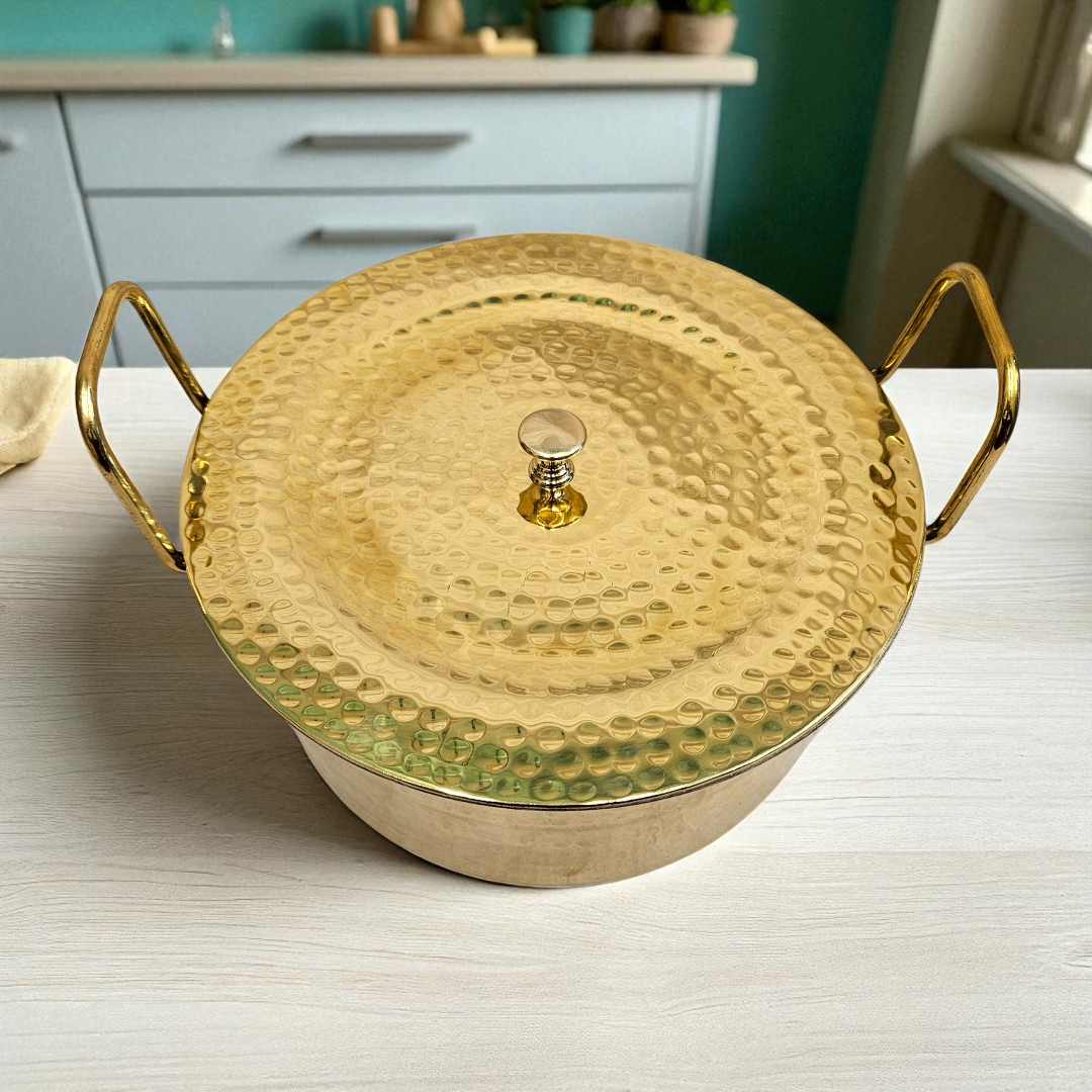 Buy Online Tamas Hand Hammered Brass Bhagona With Lid Tin Kalai