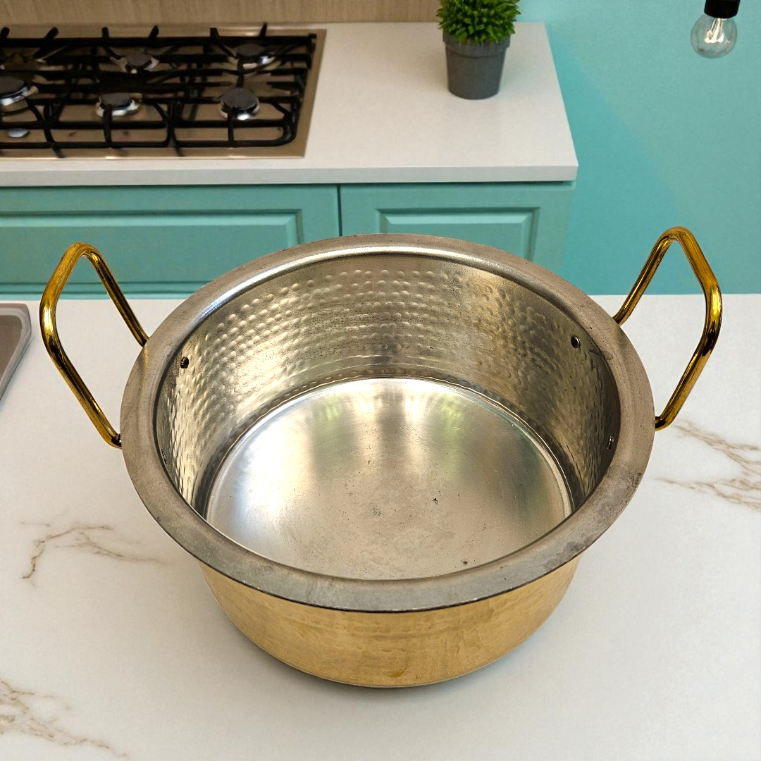 Buy Online Tamas Hand Hammered Brass Bhagona With Lid Tin Kalai